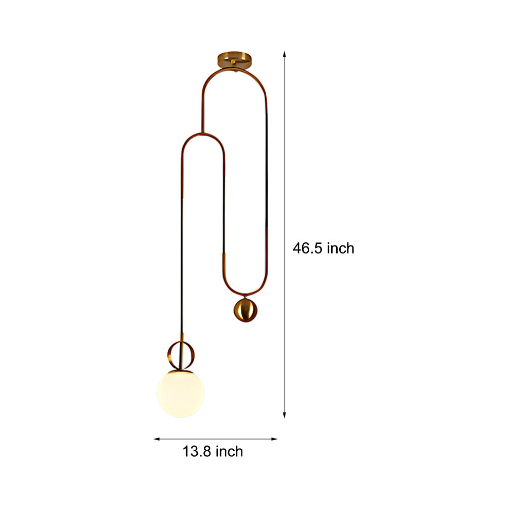 Modern Gold Linear Pendant Light with Frosted Opal Glass Globe Shade and Integrated LED Lighting