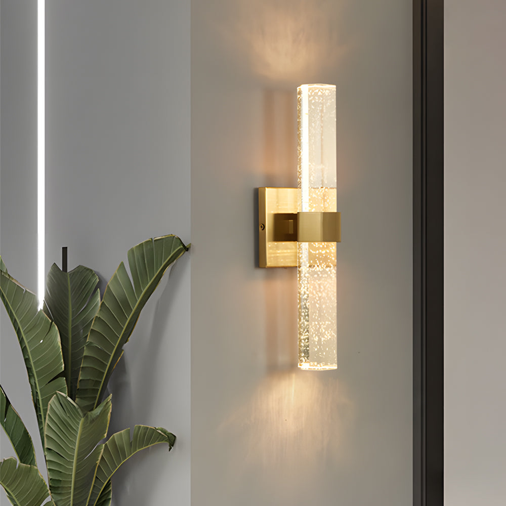 Modern Gold Long Strip Bubble Crystal LED Wall Sconce Up and Down Lighting for Bedroom