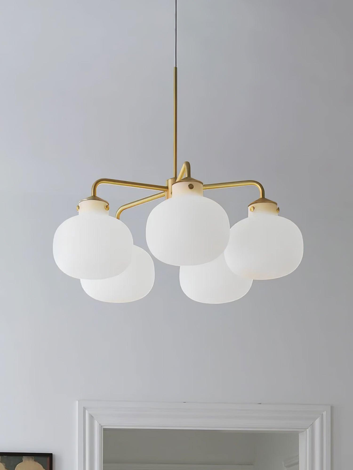Modern Gold Metal and Opal Glass Globe Pendant Light for Contemporary Interiors