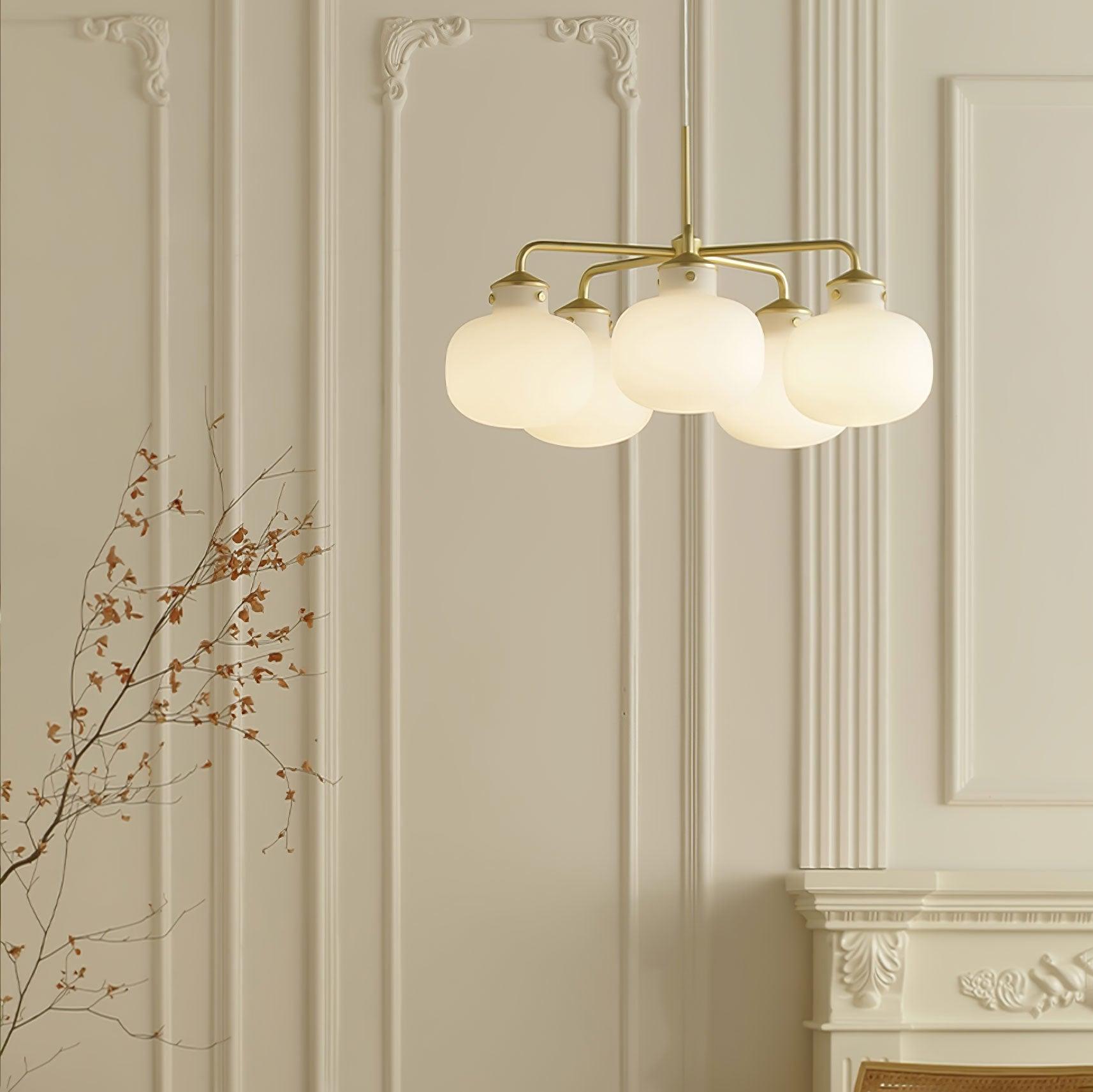 Modern Gold Metal and Opal Glass Globe Pendant Light for Contemporary Interiors