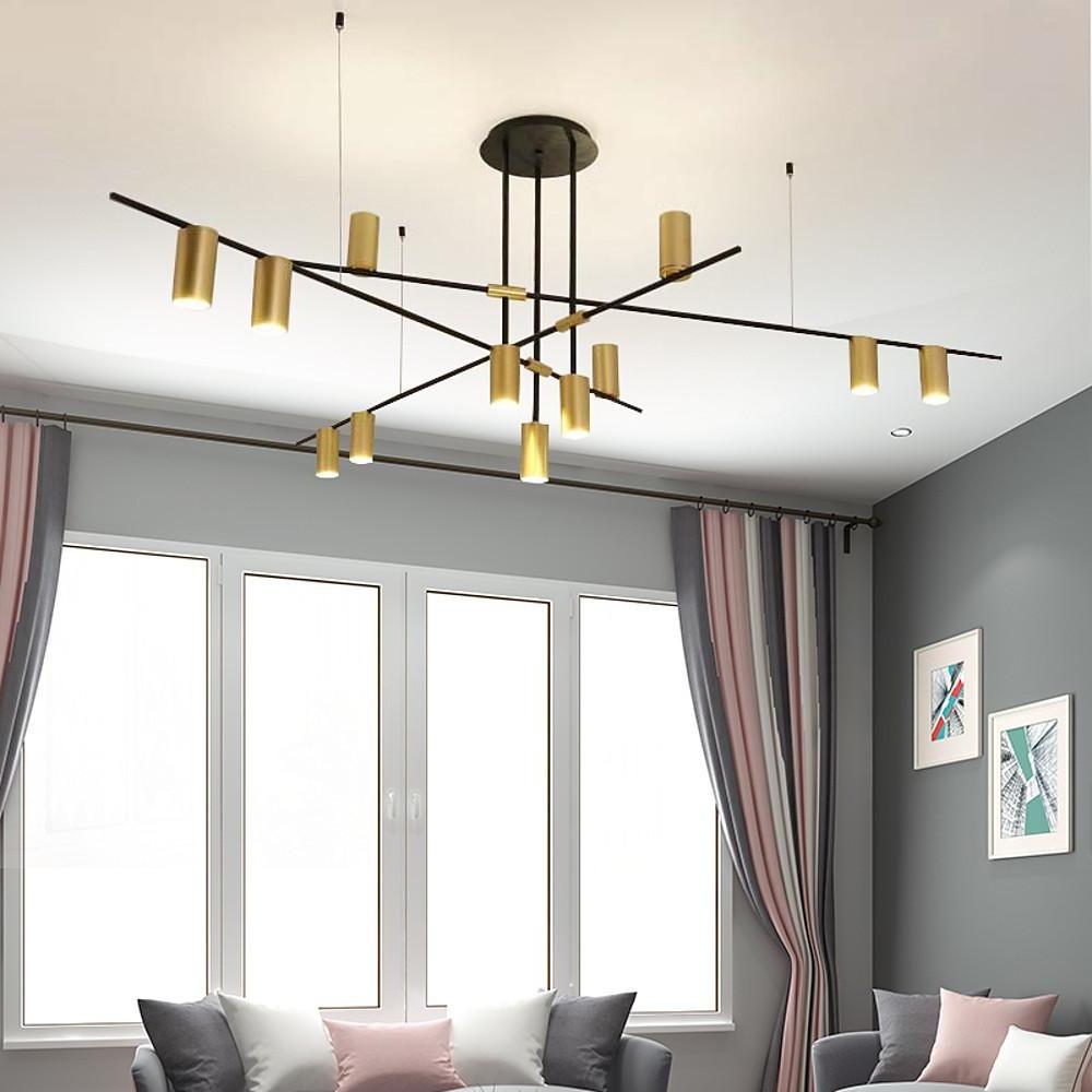 Modern Gold Metal Sputnik Chandelier 12 Light Geometrical Ceiling Pendant Lamp for Living Room