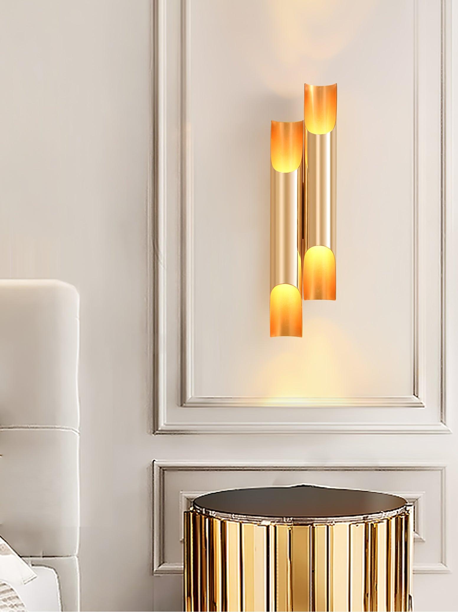 Modern Gold Minimalist Straight Wall Sconce Dual Light Fixture for Bedroom and Hallway