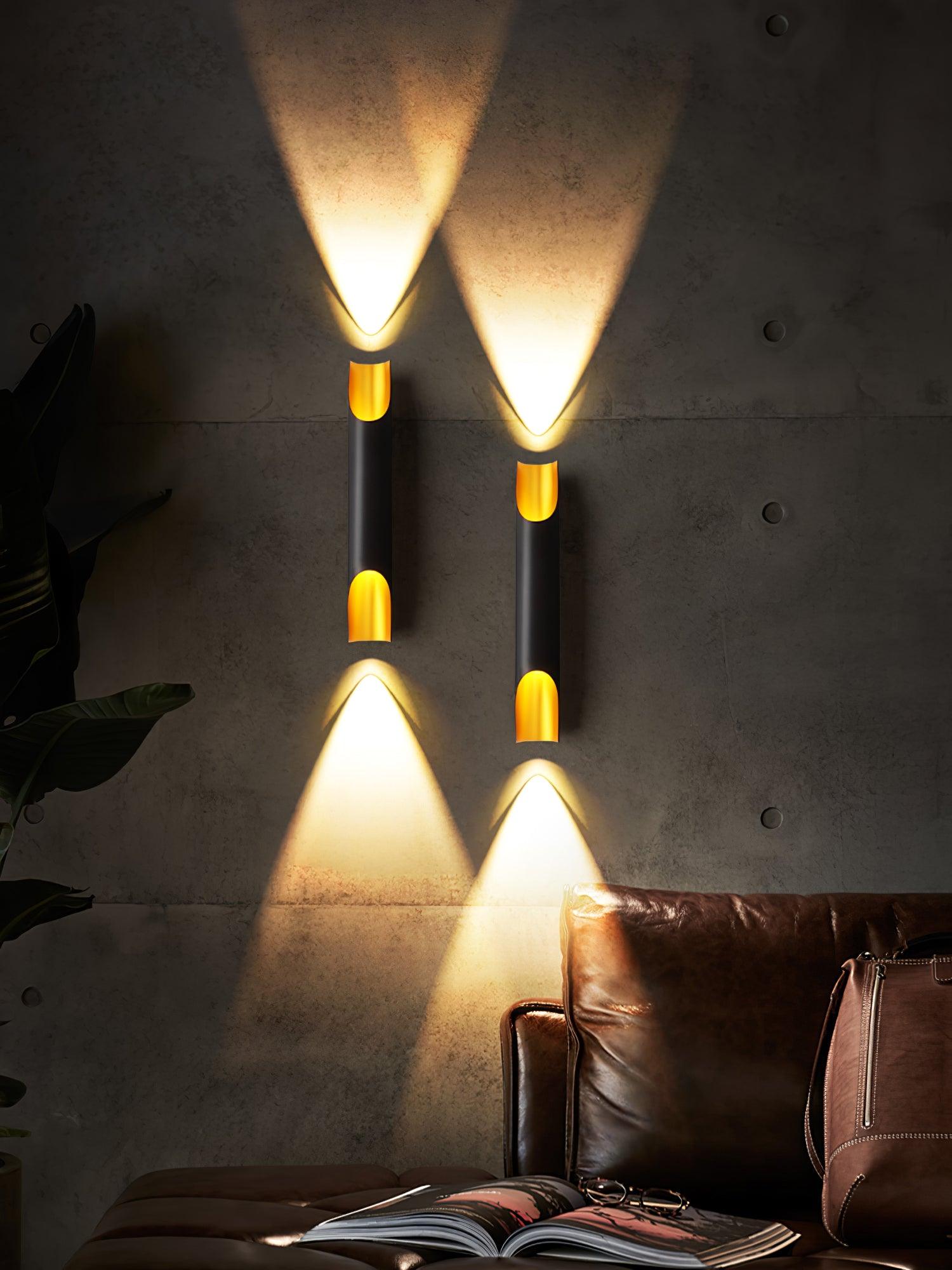 Modern Gold Minimalist Straight Wall Sconce Dual Light Fixture for Bedroom and Hallway