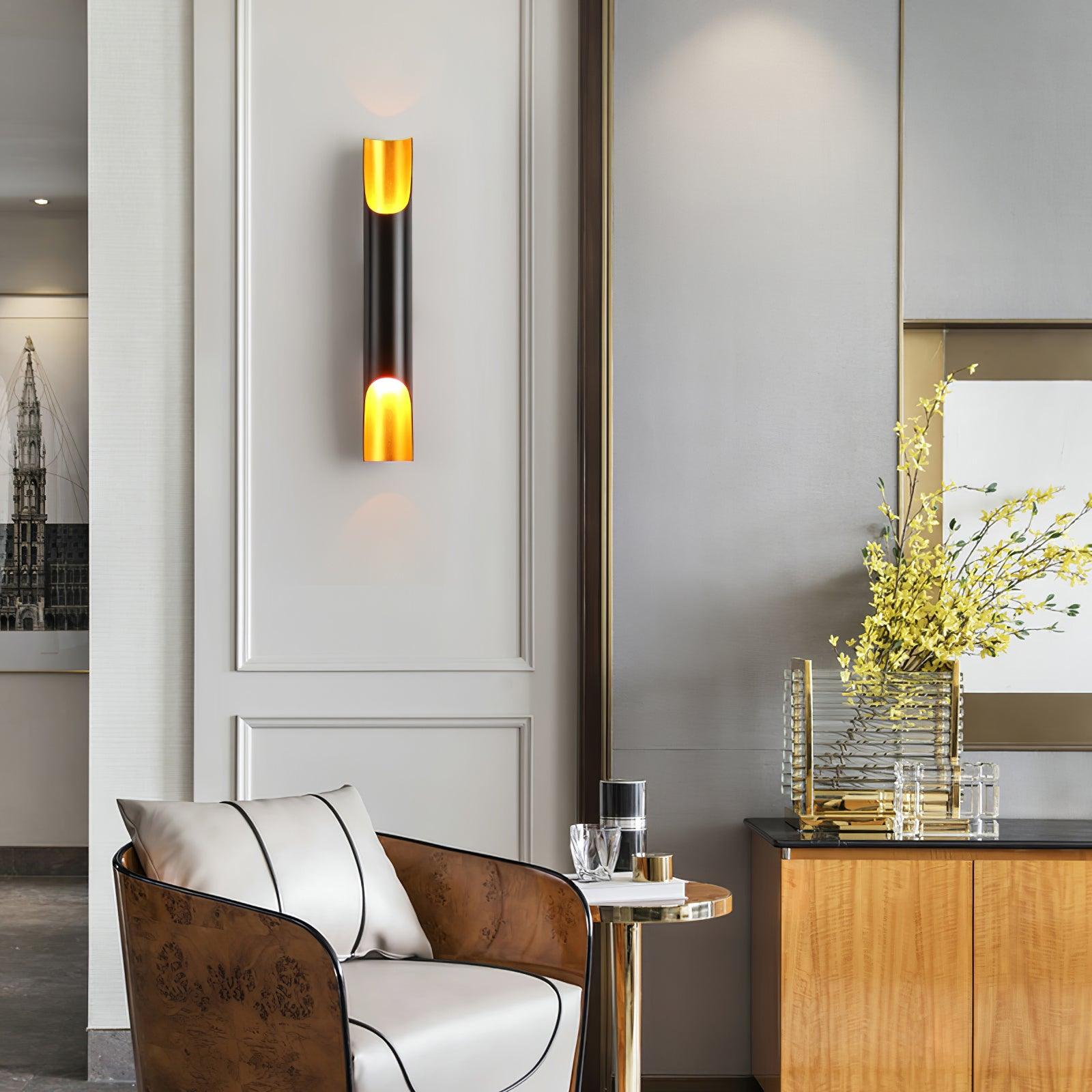 Modern Gold Minimalist Straight Wall Sconce Dual Light Fixture for Bedroom and Hallway