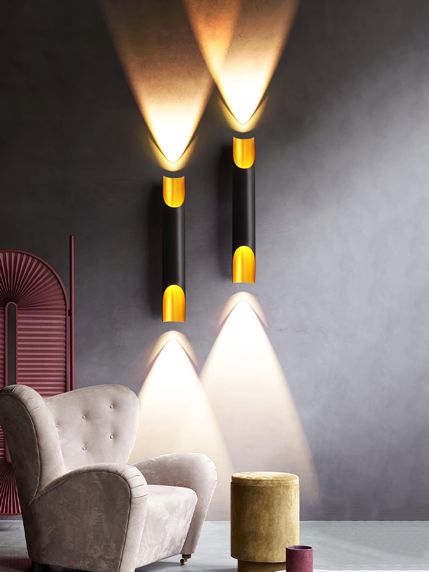 Modern Gold Minimalist Straight Wall Sconce Dual Light Fixture for Bedroom and Hallway