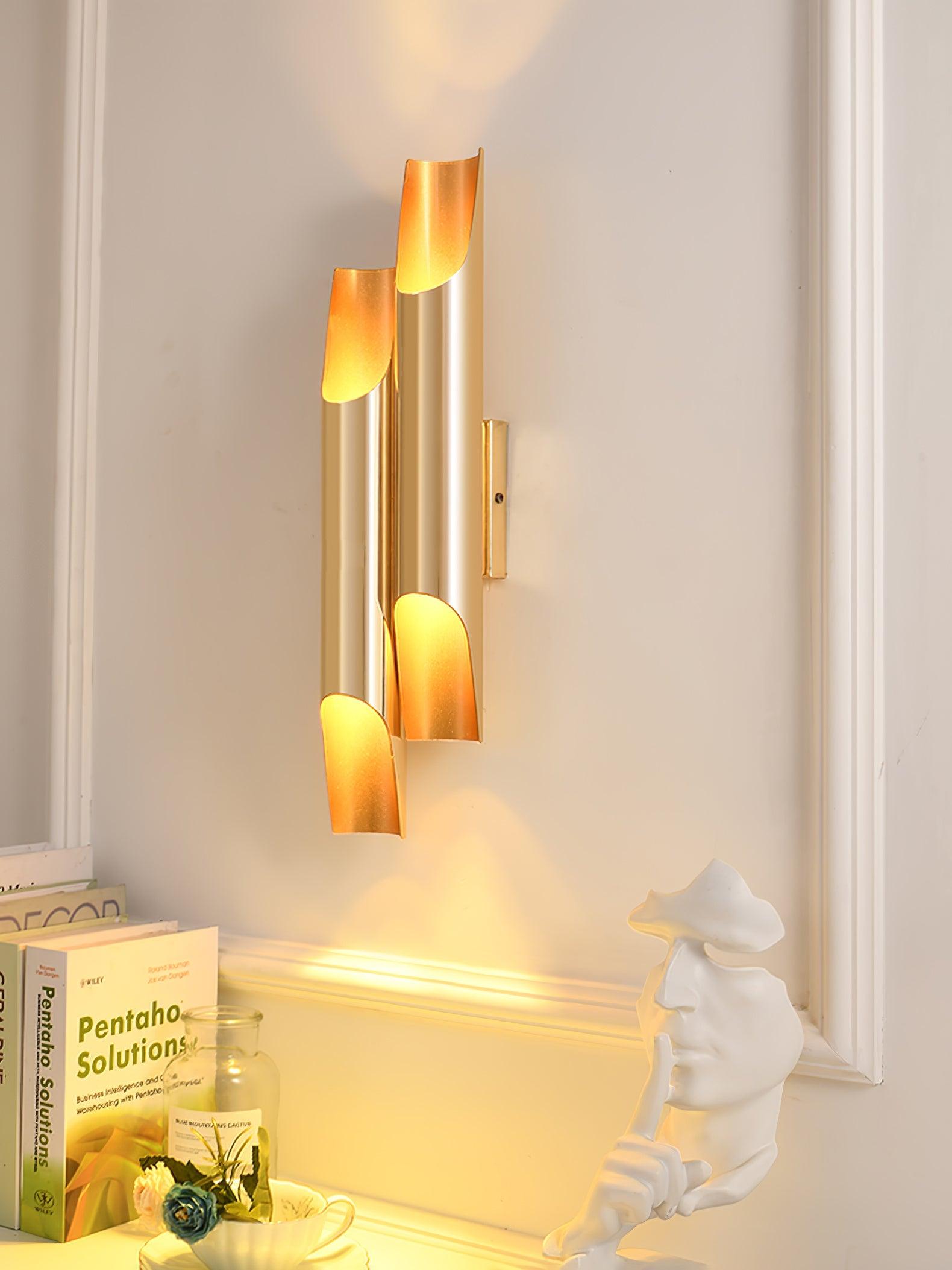 Modern Gold Minimalist Straight Wall Sconce Dual Light Fixture for Bedroom and Hallway
