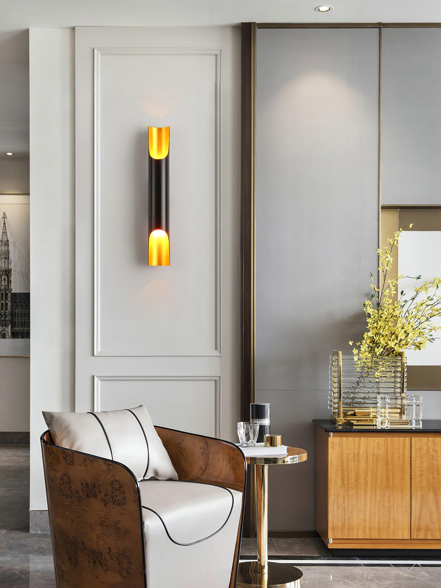 Modern Gold Minimalist Straight Wall Sconce Dual Light Fixture for Bedroom and Hallway