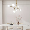 Modern Gold Molecule Chandelier with White Glass Globe Shades for Living Room
