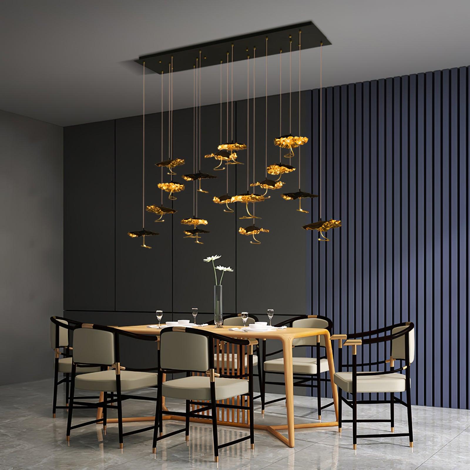 Modern Gold Moon Brass Aviary Constellation LED Chandelier with Metal Shards