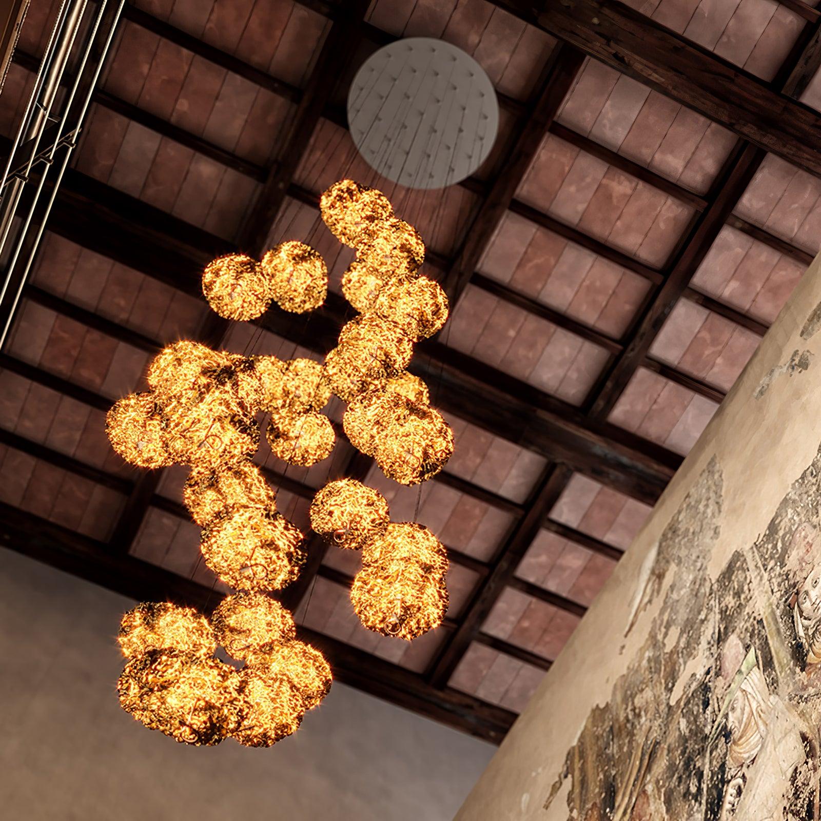 Modern Gold Moon Brass Aviary Constellation LED Chandelier with Metal Shards