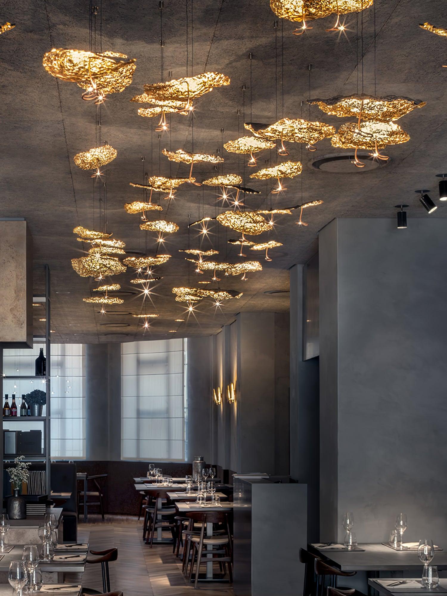 Modern Gold Moon Brass Aviary Constellation LED Chandelier with Metal Shards