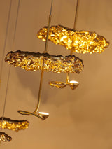 Modern Gold Moon Brass Aviary Constellation LED Chandelier with Metal Shards