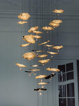 Modern Gold Moon Brass Aviary Constellation LED Chandelier with Metal Shards