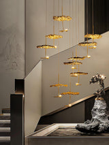 Modern Gold Moon Brass Aviary Constellation LED Chandelier with Metal Shards
