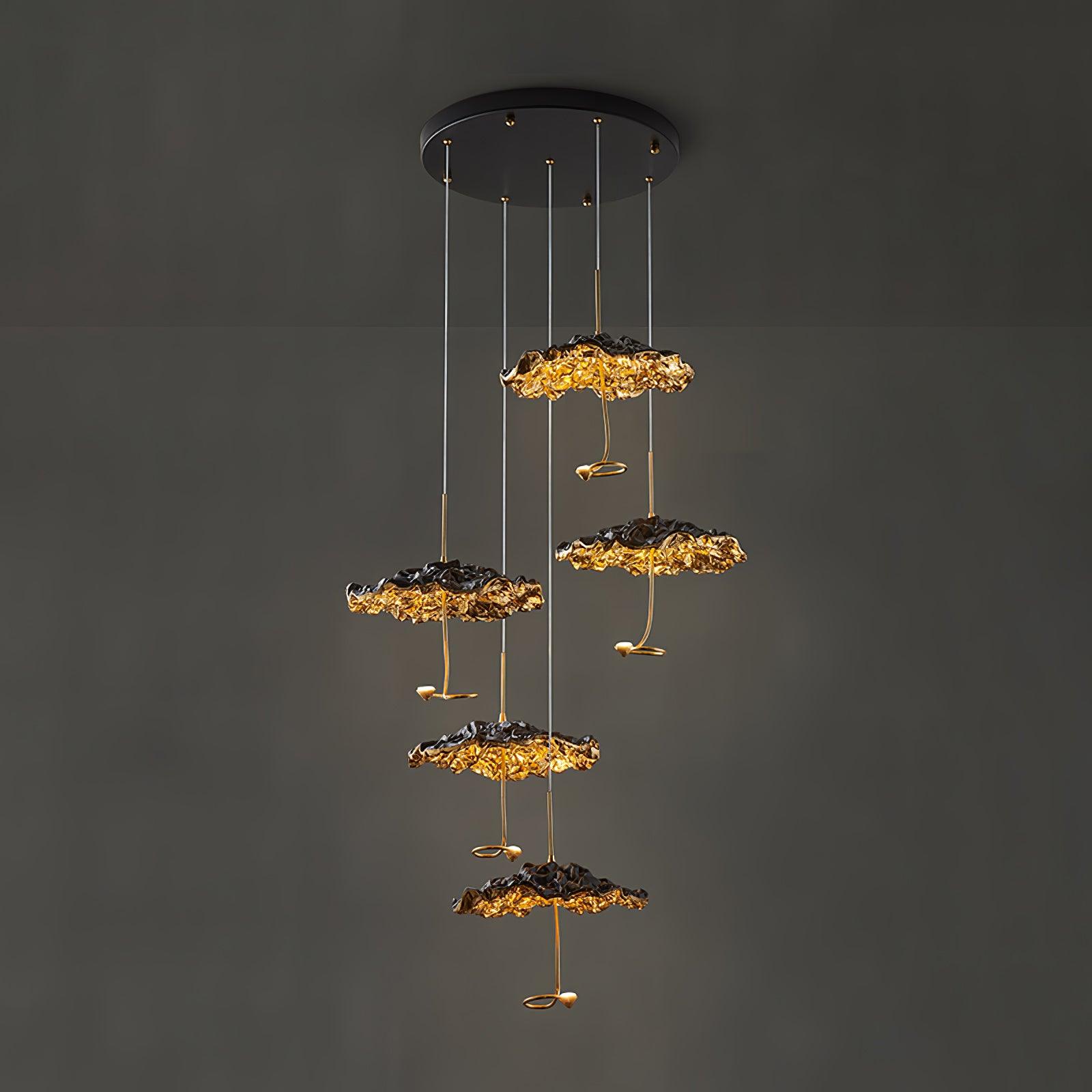 Modern Gold Moon Brass Aviary Constellation LED Chandelier with Metal Shards