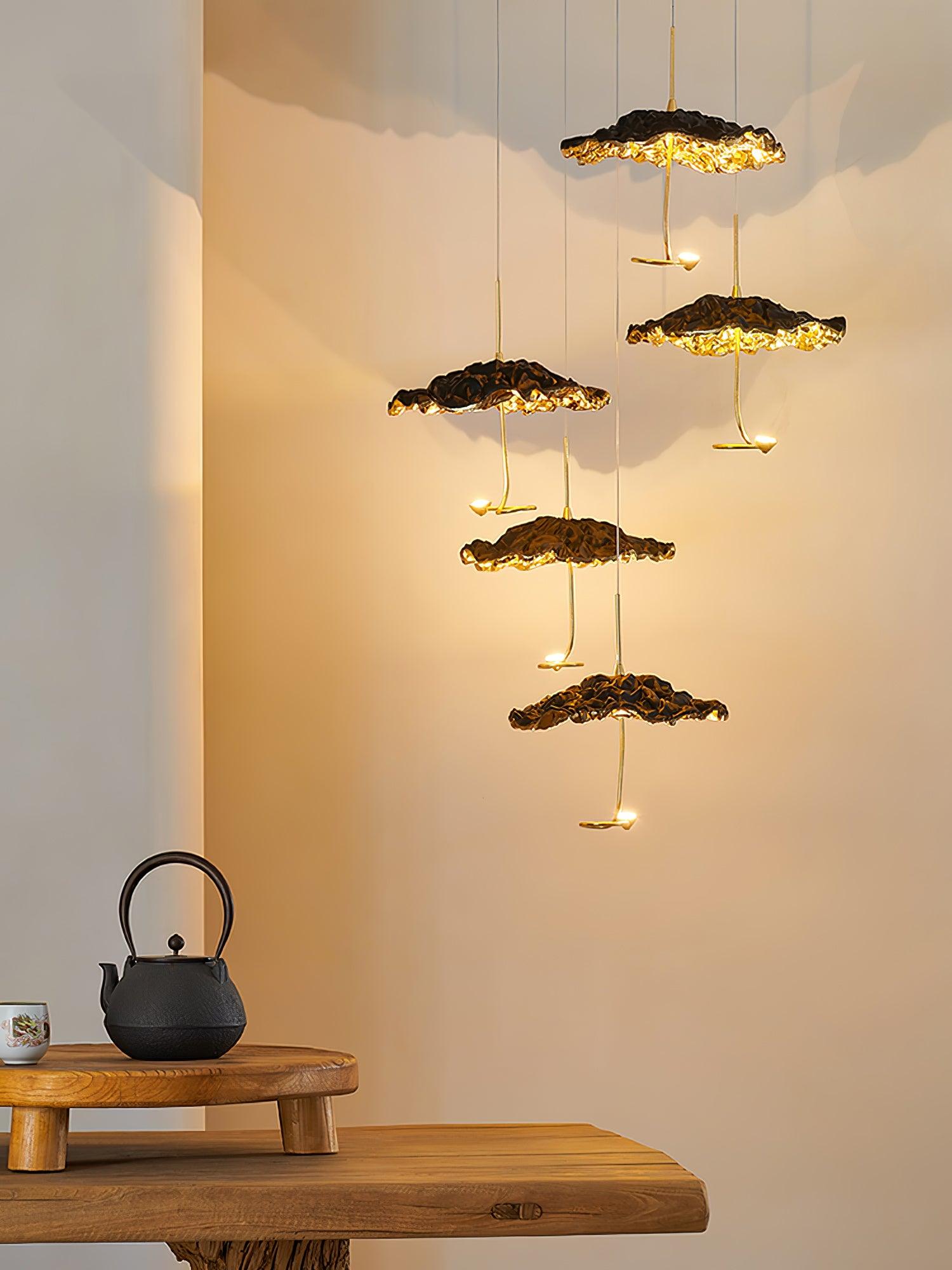 Modern Gold Moon Brass Aviary Constellation LED Chandelier with Metal Shards
