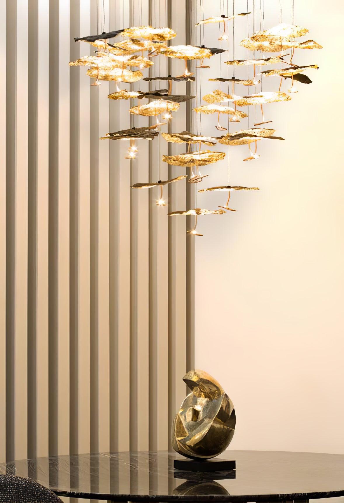 Modern Gold Moon Brass Aviary Constellation LED Chandelier with Metal Shards