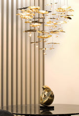 Modern Gold Moon Brass Aviary Constellation LED Chandelier with Metal Shards