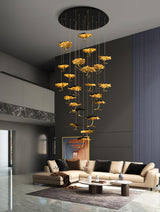 Modern Gold Moon Brass Aviary Constellation LED Chandelier with Metal Shards