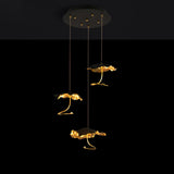 Modern Gold Moon Brass Aviary Constellation LED Chandelier with Metal Shards