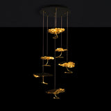Modern Gold Moon Brass Aviary Constellation LED Chandelier with Metal Shards
