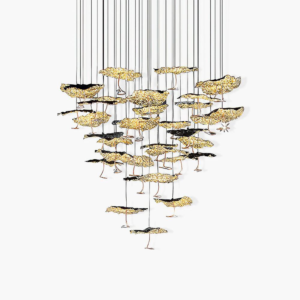 Modern Gold Moon Brass Aviary Constellation LED Chandelier with Metal Shards