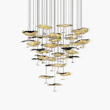 Modern Gold Moon Brass Aviary Constellation LED Chandelier with Metal Shards