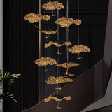 Modern Gold Moon Brass Aviary Constellation LED Chandelier with Metal Shards