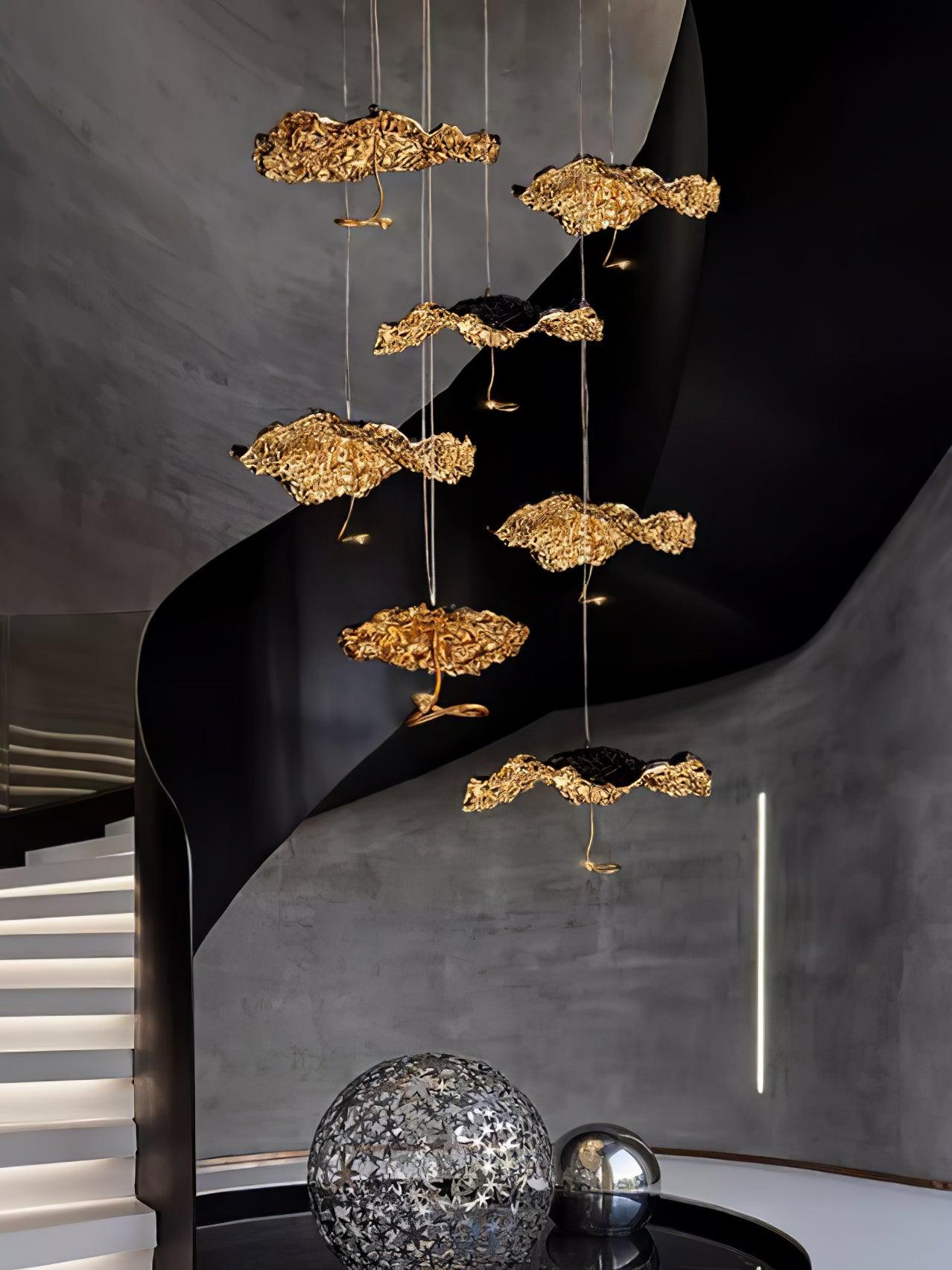 Modern Gold Moon Brass Aviary Constellation LED Chandelier with Metal Shards