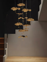 Modern Gold Moon Brass Aviary Constellation LED Chandelier with Metal Shards