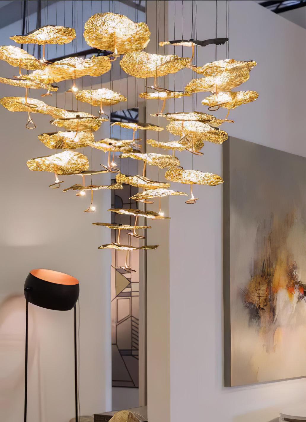 Modern Gold Moon Brass Aviary Constellation LED Chandelier with Metal Shards