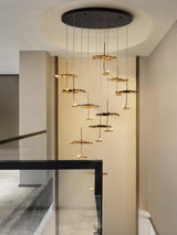 Modern Gold Moon Brass Aviary Constellation LED Chandelier with Metal Shards