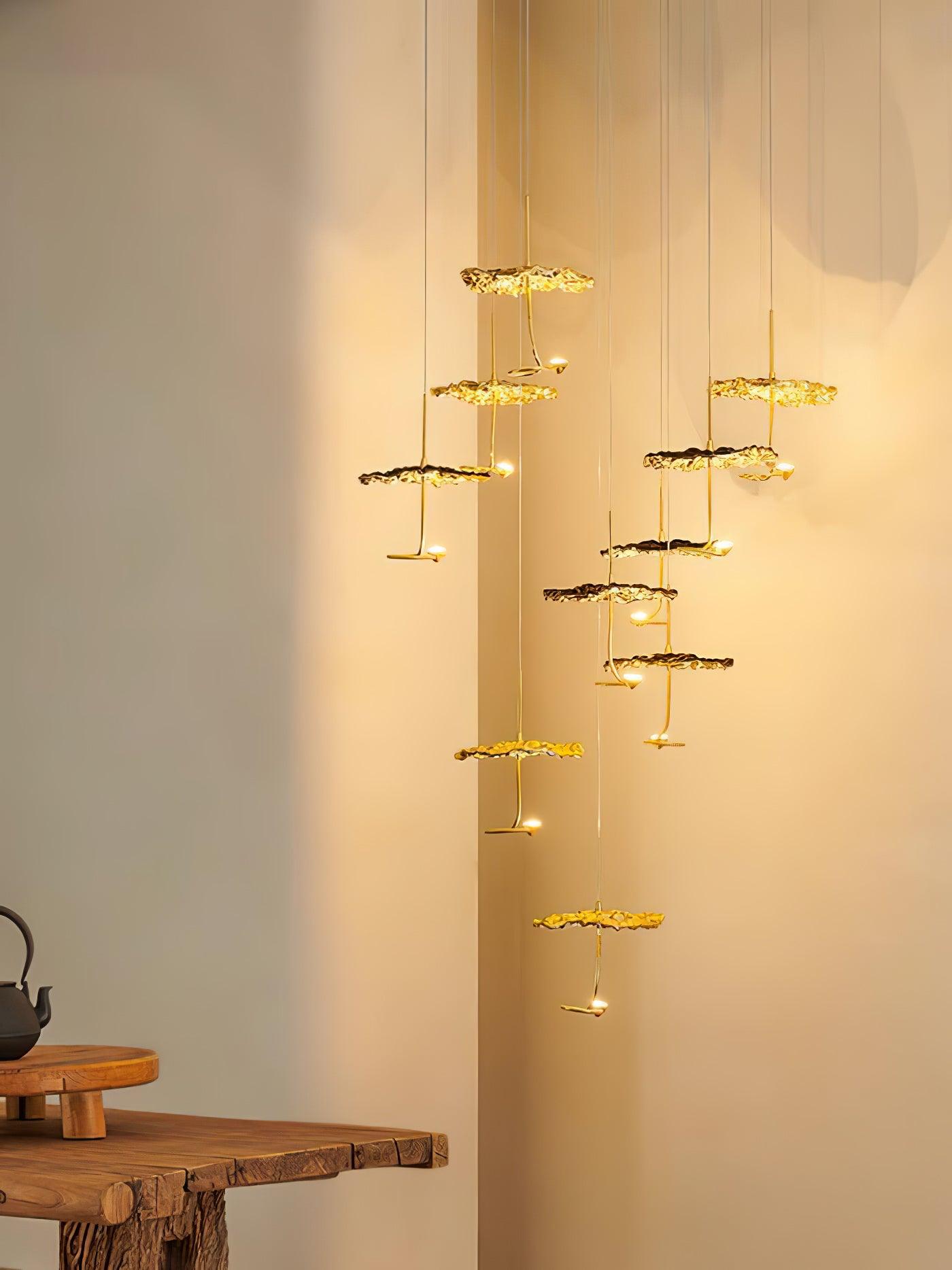 Modern Gold Moon Brass Aviary Constellation LED Chandelier with Metal Shards