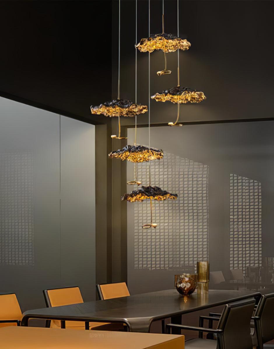 Modern Gold Moon Brass Aviary Constellation LED Chandelier with Metal Shards