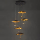 Modern Gold Moon Brass Aviary Constellation LED Chandelier with Metal Shards