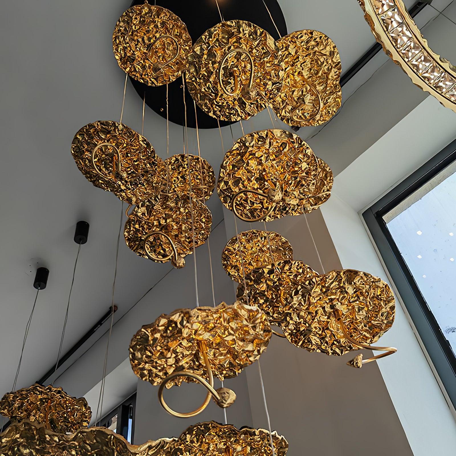 Modern Gold Moon Brass Aviary Constellation LED Chandelier with Metal Shards