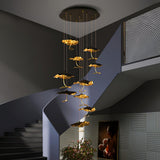 Modern Gold Moon Brass Aviary Constellation LED Chandelier with Metal Shards
