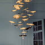 Modern Gold Moon Brass Aviary Constellation LED Chandelier with Metal Shards