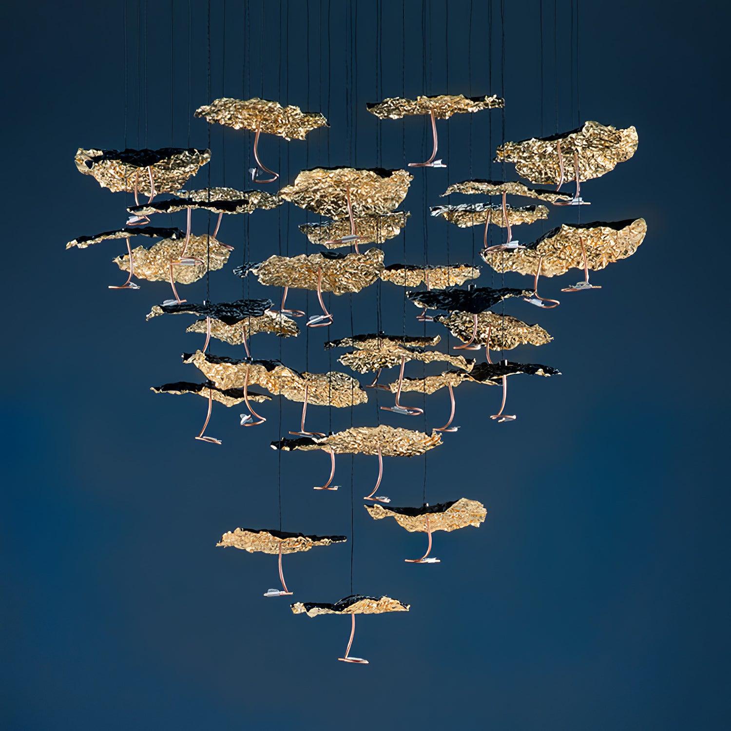 Modern Gold Moon Brass Aviary Constellation LED Chandelier with Metal Shards