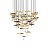 Modern Gold Moon Brass Aviary Constellation LED Chandelier with Metal Shards