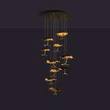 Modern Gold Moon Brass Aviary Constellation LED Chandelier with Metal Shards