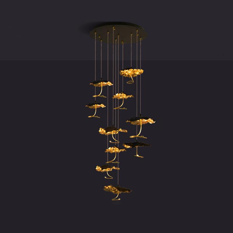 Modern Gold Moon Brass Aviary Constellation LED Chandelier with Metal Shards