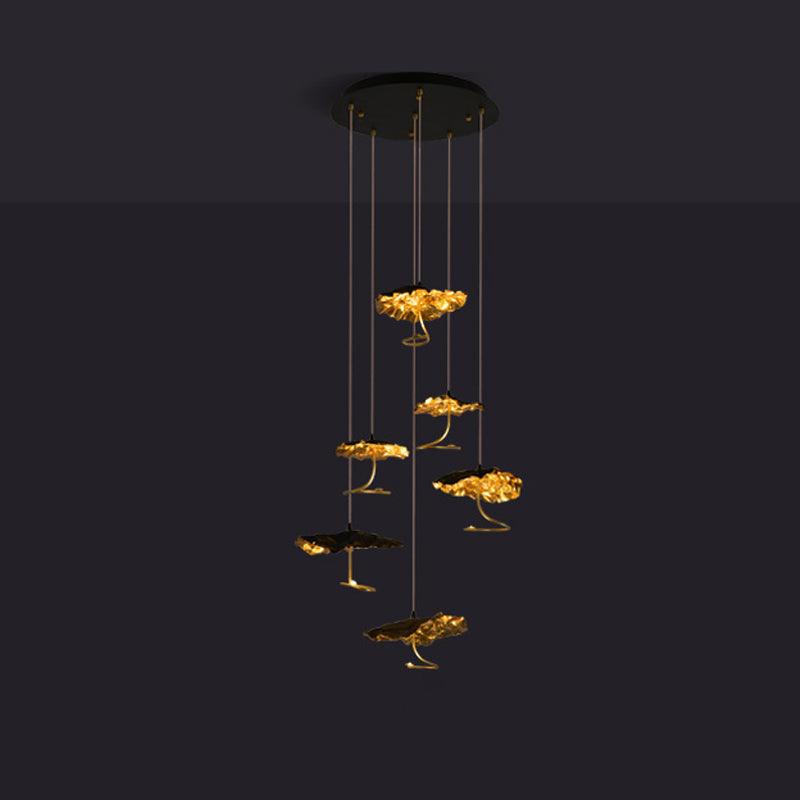 Modern Gold Moon Brass Aviary Constellation LED Chandelier with Metal Shards