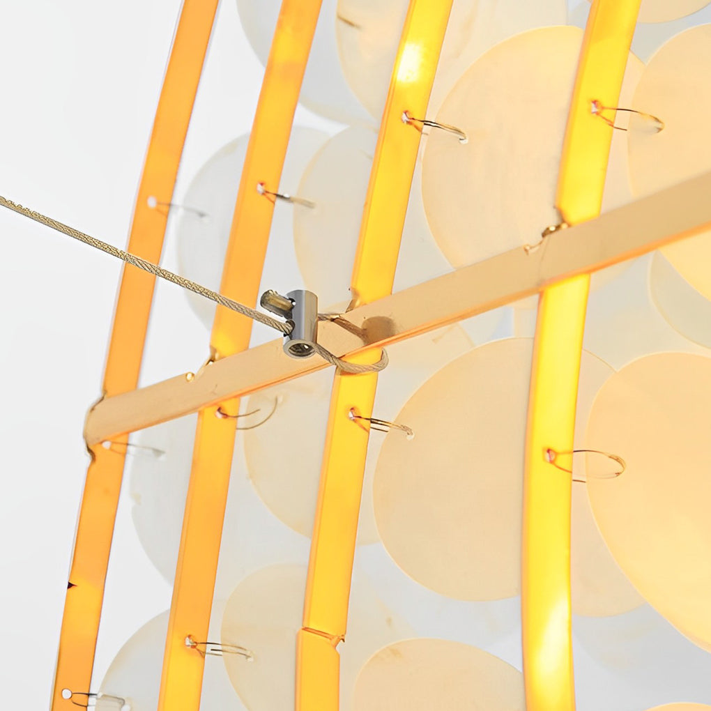Modern Gold Nordic Chandelier with Round Shell Pieces and Electroplated Iron Frame