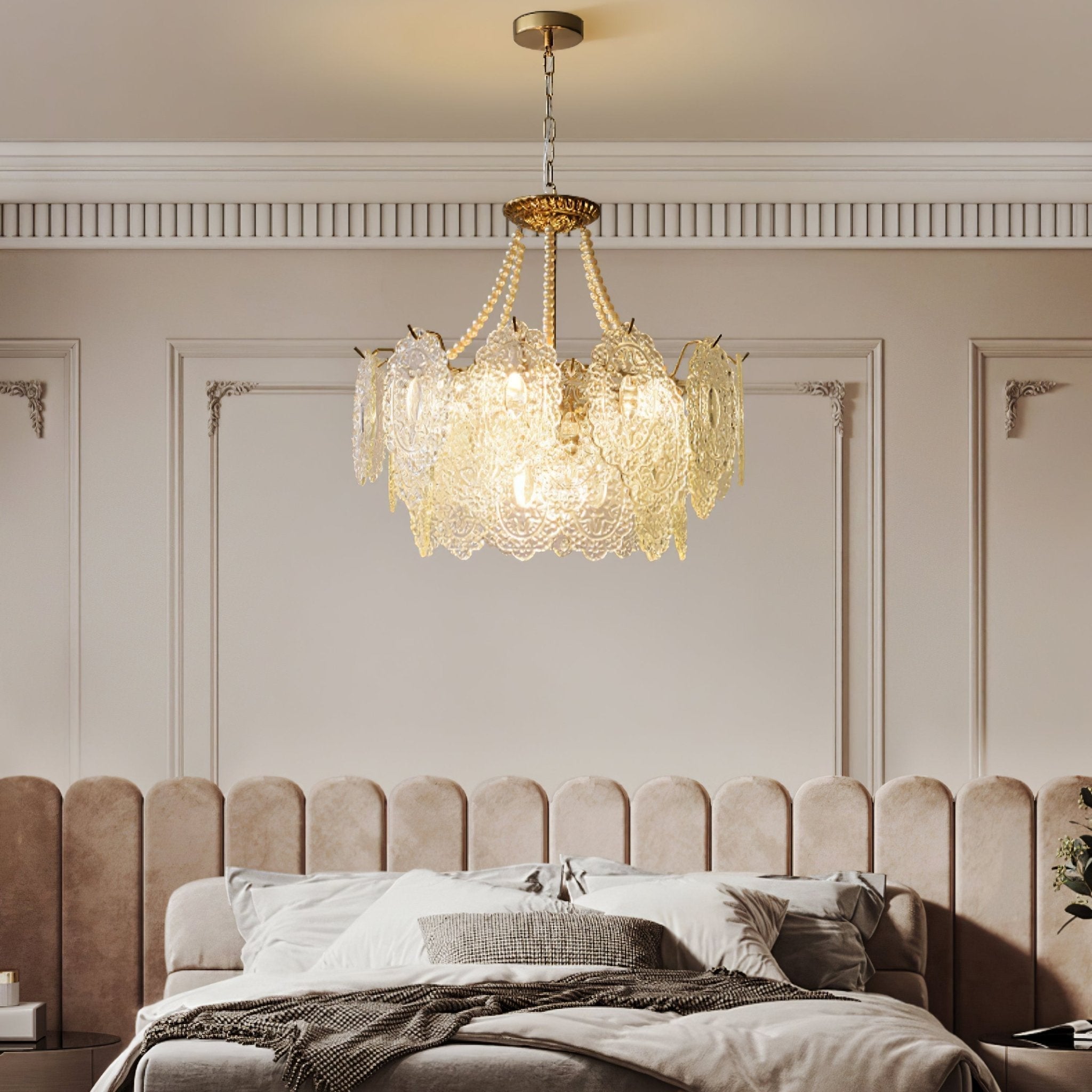 Modern Gold Pearl Glass Chandelier Luxury Globe Pendant Ceiling Light