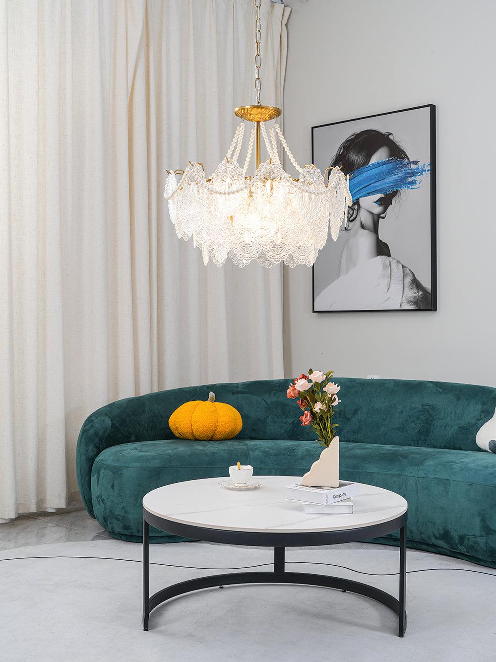 Modern Gold Pearl Glass Chandelier Luxury Globe Pendant Ceiling Light
