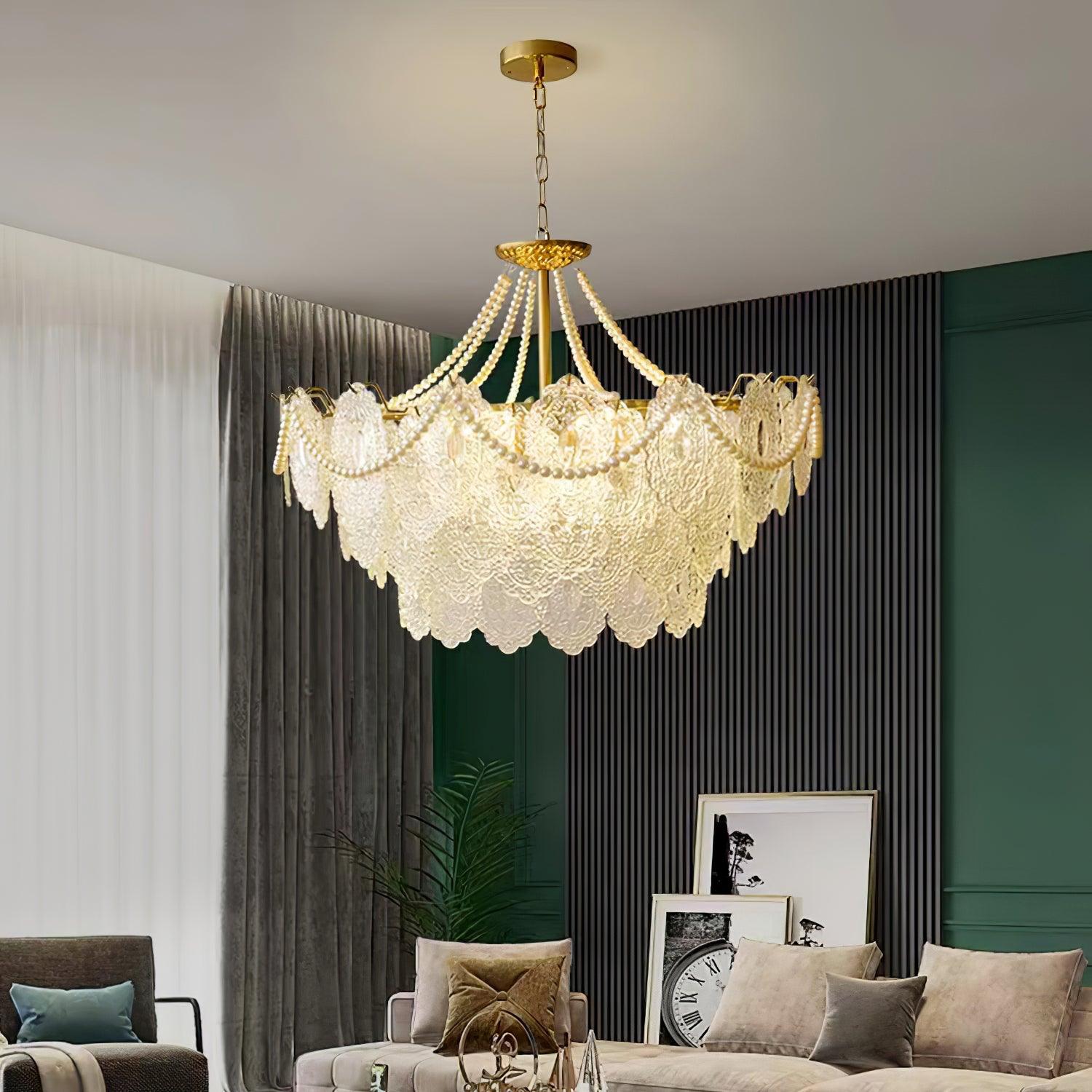 Modern Gold Pearl Glass Chandelier Luxury Globe Pendant Ceiling Light