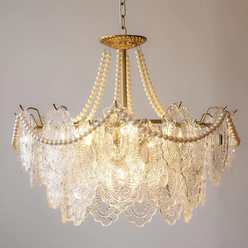 Modern Gold Pearl Glass Chandelier Luxury Globe Pendant Ceiling Light