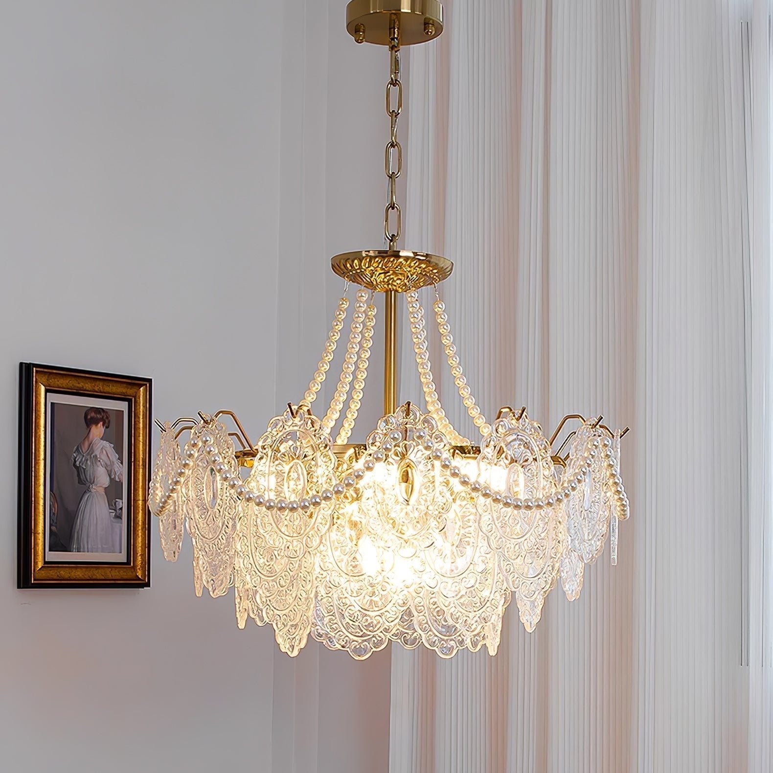 Modern Gold Pearl Glass Chandelier Luxury Globe Pendant Ceiling Light