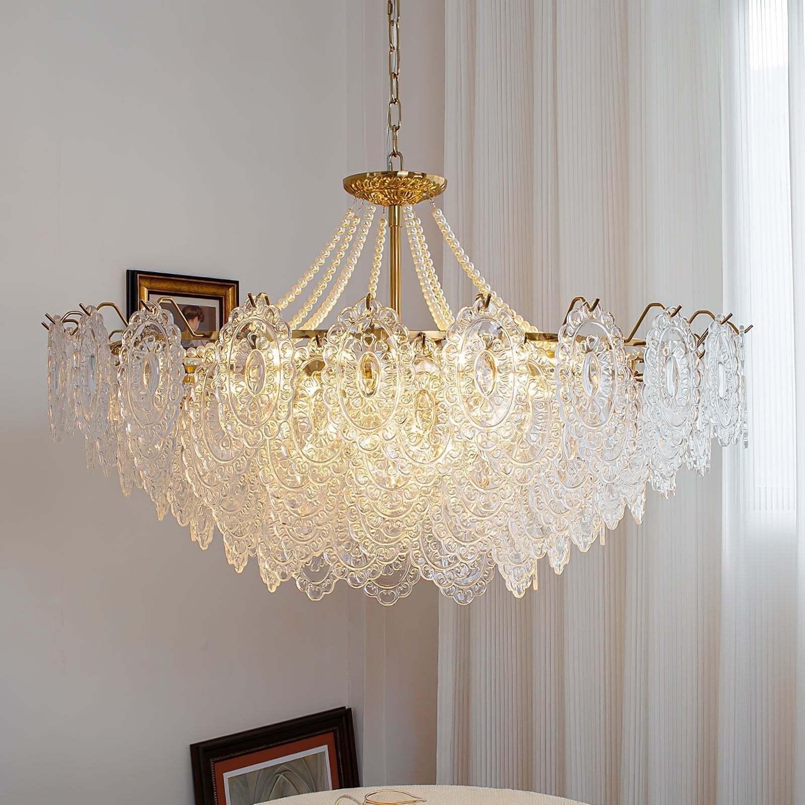 Modern Gold Pearl Glass Chandelier Luxury Globe Pendant Ceiling Light